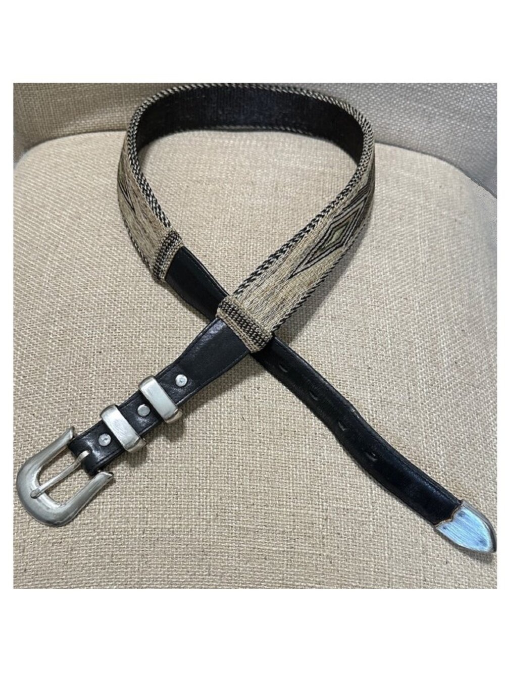 Leather and Woven Western Style Men's Belt Size 34